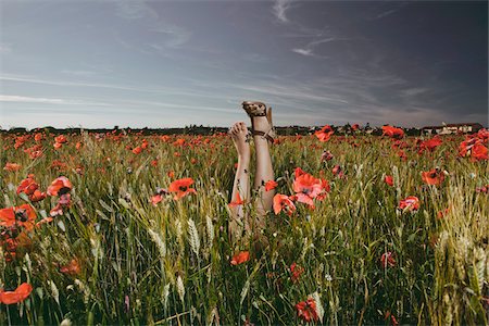 sticking out - Woman's Legs in Poppy Field Stock Photo - Rights-Managed, Code: 700-04929247