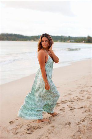 polynesian ethnicity (female) - Woman Wearing Dress on Beach Stock Photo - Rights-Managed, Code: 700-05389272
