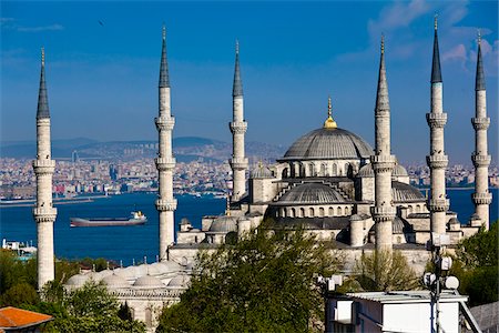 famous building with minaret - The Blue Mosque and City, Istanbul, Turkey Stock Photo - Rights-Managed, Code: 700-05609435