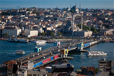 Overview of Galata Bridge over the Golden Horn, as seen from Beyoglu Distrist, Istanbul, Turkey Stock Photo - Rights-Managed, Code: 700-05609553