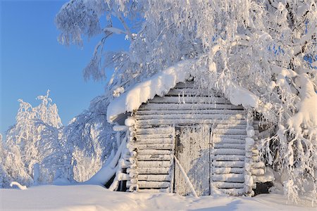 finland and snow - Log Cabin in Winter, Kuusamo, Northern Ostrobothnia, Finland Stock Photo - Rights-Managed, Code: 700-05609962