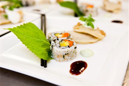 Sushi Roll and Dumplings on Plate Stock Photo - Rights-Managed, Code: 700-05948028