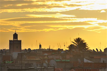 Rooftops and Atlas Mountain at Sunrise, Marrakech,  Morocco Stock Photo - Rights-Managed, Code: 700-06037960
