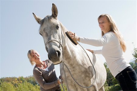 sky horses - Two Women Grooming Horse Foto de stock - Con derechos protegidos, Código: 700-06119566