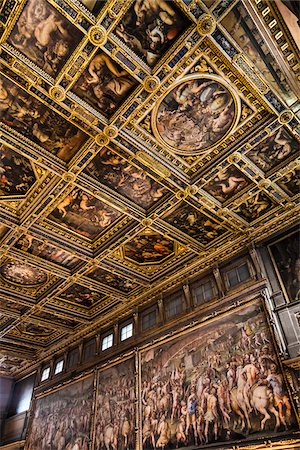 palaces interior - Salone dei Cinquecento, Palazzo Vecchio, Florence, Tuscany, Italy Stock Photo - Rights-Managed, Code: 700-06334786