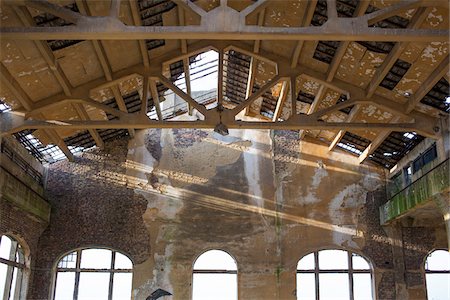 View of Crumbling Roof and Beams in Abandoned Colliery, Chatelet, District of Marcinelle, Charleroi, Wallonia, Belgium Stock Photo - Rights-Managed, Code: 700-06452147