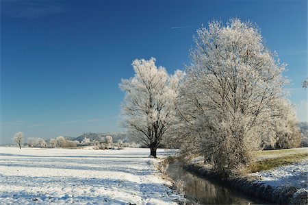 rivers and trees in winter - Creek and Trees with Blue Sky in Field in Winter, near Villingen-Schwenningen, Baden-Wuerttemberg, Germany Stock Photo - Rights-Managed, Code: 700-06505769