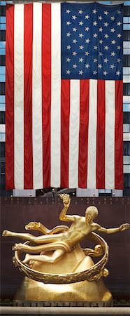 flag of usa picture - Statue of Prometheus and American Flag, Rockefeller Center, New York City, New York, USA Stock Photo - Rights-Managed, Code: 700-06786879