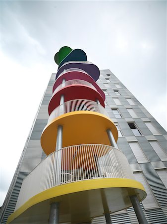 Low Angle View of Contemporary Block Apartments with Colorful Balconies, Paris, France Photographie de stock - Rights-Managed, Code: 700-06808750