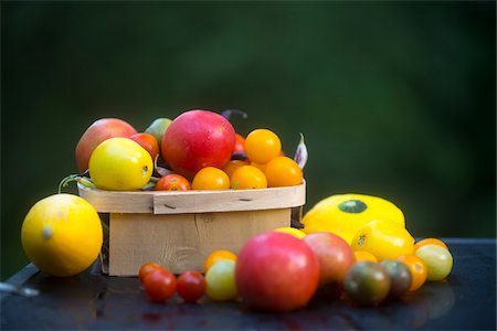 little basket of fresh, local, artisanal tomatoes and squash, jeffersonville, georgia Stock Photo - Rights-Managed, Code: 700-06809022