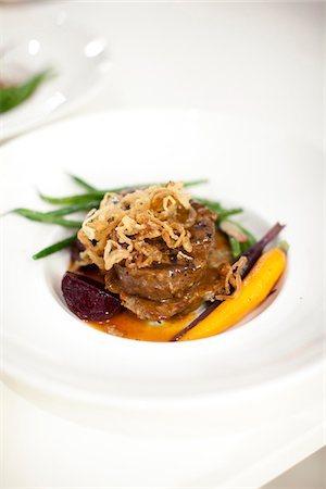 serving gourmet food - Close-up of beef entree, elegant dinner at wedding reception, Ontario, Canada Stock Photo - Rights-Managed, Code: 700-07199839