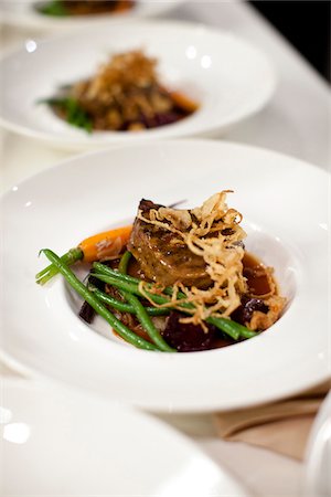 plated food - Close-up of beef entree, elegant dinner at wedding reception, Ontario, Canada Stock Photo - Rights-Managed, Code: 700-07199840