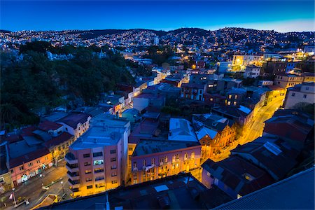 Overview of city at night, Valparaiso, Provincia de Valparaiso, Chile Stock Photo - Rights-Managed, Code: 700-07203974