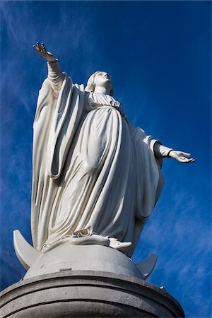 simsearch:700-07237687,k - Statue of Virgin Mary on top of Cerro San Cristobal, Bellavista District, Santiago, Chile Stock Photo - Rights-Managed, Code: 700-07237695