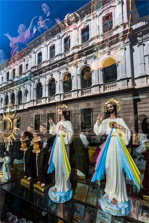 simsearch:700-03696805,k - Reflection in Shop Window selling Religious Items, Quito, Ecuador Stock Photo - Rights-Managed, Code: 700-07279299