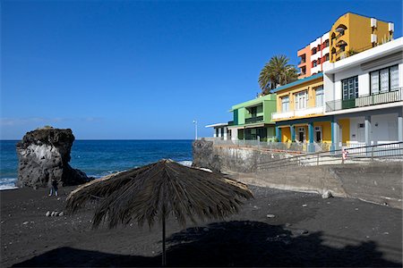 Colorful Houses on Black Volcanic Beach, La Palma, Santa Cruz de Tenerife, Canary Islands Stock Photo - Rights-Managed, Code: 700-07355338