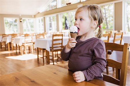 2 years old girl eating an ice cream in a restaurant dining room, Sweden Photographie de stock - Rights-Managed, Code: 700-07734373