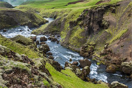 simsearch:700-07745169,k - Fimmvorduhals Hiking Trail along River above Skogafoss Falls, South Iceland, Iceland Stock Photo - Rights-Managed, Code: 700-07745194