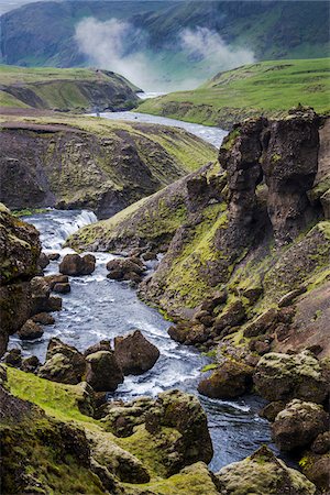 simsearch:700-07745169,k - Fimmvorduhals Hiking Trail along River above Skogafoss Falls, South Iceland, Iceland Stock Photo - Rights-Managed, Code: 700-07745195