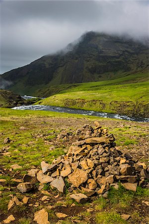 simsearch:700-07745169,k - Cairn on Fimmvorduhals Hiking Trail along River above Skogafoss Falls, South Iceland, Iceland Stock Photo - Rights-Managed, Code: 700-07745190