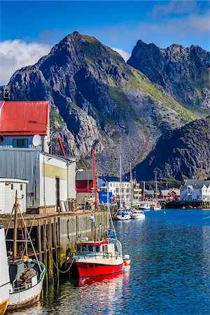 Fishing Boats at Dock, Henningsvaer, Austvagoya, Lofoten Archipelago, Norway Stock Photo - Rights-Managed, Code: 700-07784248