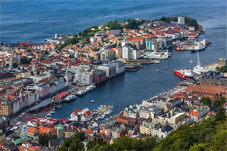 simsearch:700-07849673,k - Aerial view of harbour and skyline, Bergen, Hordaland, Norway Stock Photo - Rights-Managed, Code: 700-07797738