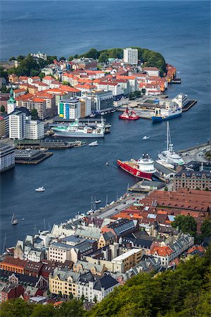 simsearch:700-07849673,k - Aerial view of harbour and skyline, Bergen, Hordaland, Norway Stock Photo - Rights-Managed, Code: 700-07797739