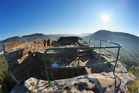 Observation point with sun in autumn, ruins at Drachenfels, Busenberg, Pfaelzerwald, Rhineland-Palatinate, Germany Stock Photo - Rights-Managed, Code: 700-07802700