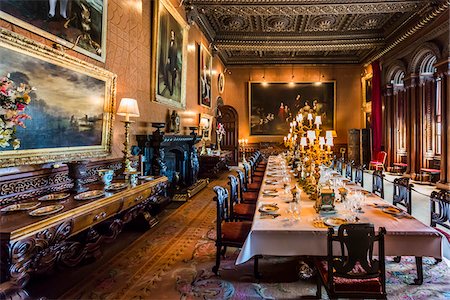 elegant table setting - Dining room, Penrhyn Castle, Llandegai, Bangor, Gwynedd, Wales, United Kingdom Stock Photo - Rights-Managed, Code: 700-08122086