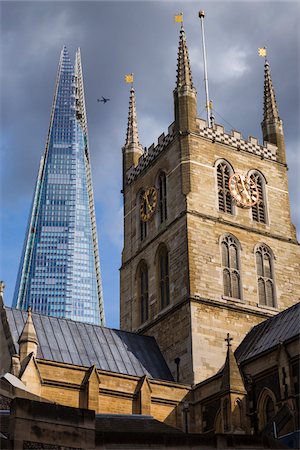 famous place in london - The Shard and Southwark Cathedral Tower, London, England, United Kingdom Stock Photo - Rights-Managed, Code: 700-08145954