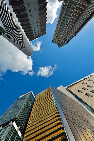 perspective building - View between Skyscraper to sky, Infinity Tower at upper left, 400 George Street and Santos Place at lower left, Brisbane, Queensland, Australia Stock Photo - Rights-Managed, Code: 700-08274382