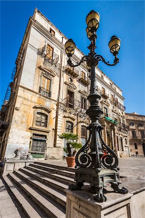 simsearch:700-01879642,k - Steps and lamp post at Piazza Pretoria (Pretoria Square) at historic center of Palermo in Sicily, Italy Stock Photo - Rights-Managed, Code: 700-08701900