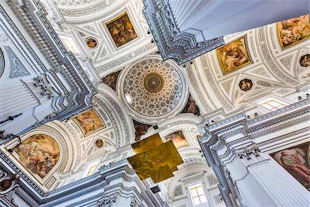 The magnificent white ceiling of the Church of San Martino in the historic town of Erice in Province of Trapani in Sicily, Italy Stock Photo - Rights-Managed, Code: 700-08701953