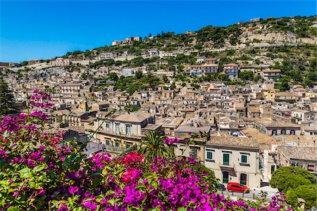 simsearch:700-07279101,k - Flowering shrubs and overview of the historical city of Modica in the Province of Ragusa in Sicily, Italy Stock Photo - Rights-Managed, Code: 700-08723118