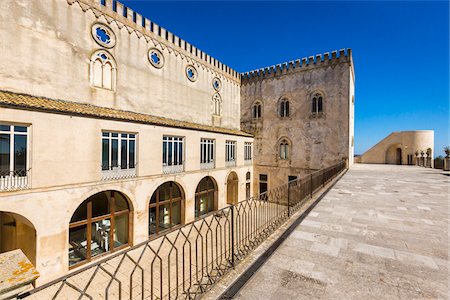 simsearch:700-06892502,k - Balcony view of the 14 century, stone Donnafugata Castle in the Province of Ragusa in Sicily, Italy Stock Photo - Rights-Managed, Code: 700-08723137