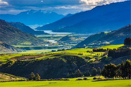 Scenic overview of the fertile Wakatipu Basin near Queenstown in the Otago Region of New Zealand Stock Photo - Rights-Managed, Code: 700-08765552