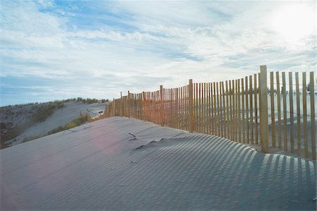 dune heath - Sand dunes and wooden fence at sunset along the Atlantic Ocean at Royan, France Stock Photo - Rights-Managed, Code: 700-08821952