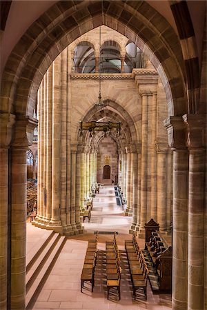 simsearch:700-07237764,k - Interior archway with view of multiple pilars and rows of chairs in the Basel Cathedral (Basel Minster), Basel, Switzerland Stock Photo - Rights-Managed, Code: 700-08986122