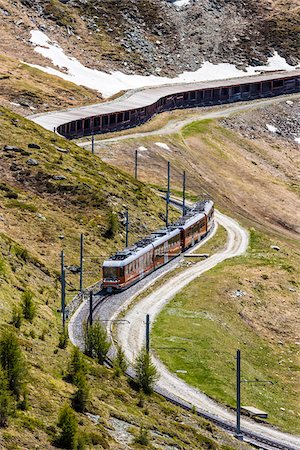 The Gornergrat Train winding up the mountain at Zermatt, Switzerland Stock Photo - Rights-Managed, Code: 700-08986357