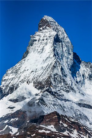 simsearch:700-07802605,k - Close-up of the snow covered Matterhorn summit on a sunny day at Zermatt, Switzerland Stock Photo - Rights-Managed, Code: 700-08986352