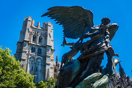 simsearch:700-00429489,k - Angel sculpture on fountain in front of the Cathedral Church of St John the Divine, New York City in New York, USA Stock Photo - Rights-Managed, Code: 700-09226821