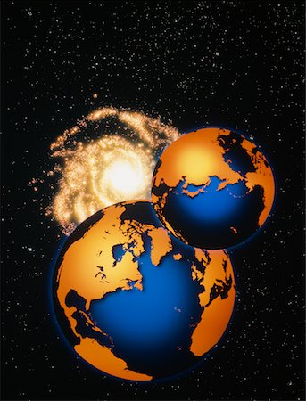 Globes North America and Europe, Pacific Rim and Galaxy Stock Photo - Rights-Managed, Code: 700-00006429