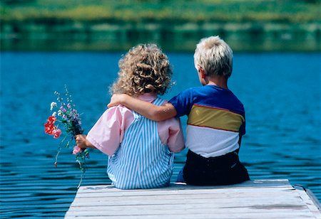Back View of Boy and Girl Sitting On Dock Stock Photo - Rights-Managed, Code: 700-00002102