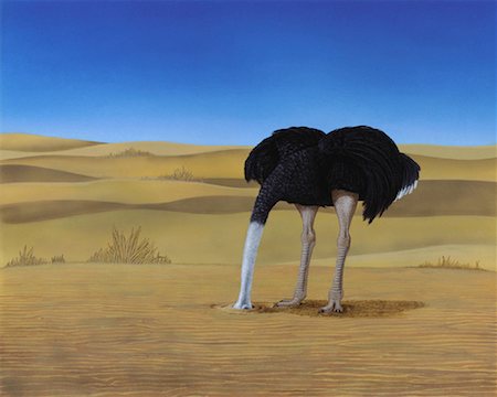 Illustration of Ostrich with Head In Sand Stock Photo - Rights-Managed, Code: 700-00015078