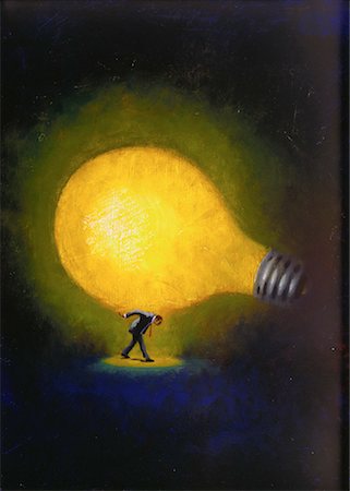 simsearch:700-00077410,k - Illustration of Businessman Carrying Oversized Lightbulb On Back Stock Photo - Rights-Managed, Code: 700-00016473