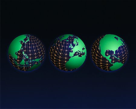 simsearch:700-00042285,k - Three Globes Displaying Continents of the World with Grid Stock Photo - Rights-Managed, Code: 700-00017745