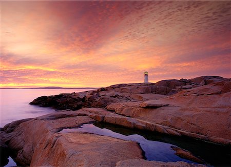 simsearch:600-01540973,k - Lighthouse at Sunset Peggy's Cove, Nova Scotia, Canada Stock Photo - Rights-Managed, Code: 700-00017988