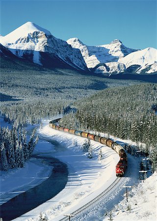 Freight Train in Winter, Banff National Park, Alberta, Canada Stock Photo - Rights-Managed, Code: 700-00018415