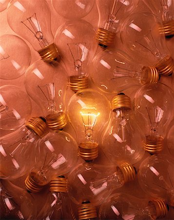 simsearch:700-00453204,k - Light Bulbs with Single Glowing Light Bulb Stock Photo - Rights-Managed, Code: 700-00028438