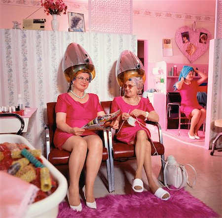 retro beauty salon images - Women Talking Under Hairdryers At Hair Salon Stock Photo - Rights-Managed, Code: 700-00028711